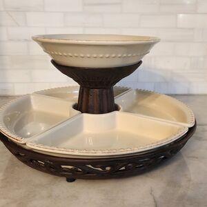 Elegant Cream Ceramic Serving Set with Stand